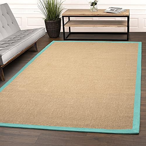 Superior Tapete clássico de juta, 6 cm x 7 cm, turquesa