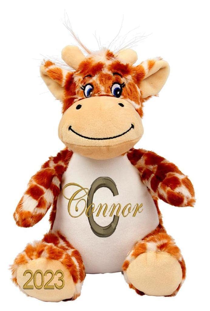 Personalised Teddy Bear and Animal Soft Plush Toys with Name & Initial, Customisable New Baby Gift, Baby Boy, Baby Girl, Baby Shower Gift, Birthday Gift, Christening Gift (Giraffe)