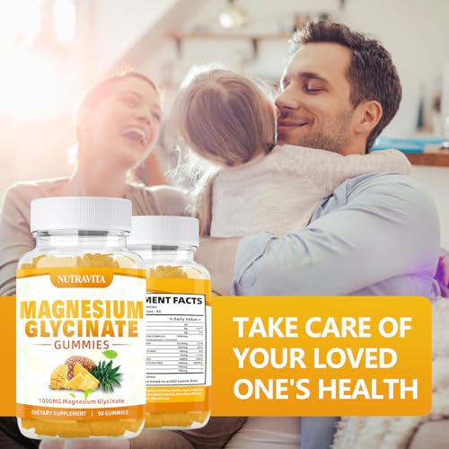 Magnesium Glycinate Gummies 1000mg with Magnesium L-Threonate,Chelated Magnesium Potassium Complex Supplement with VitD, B6, CoQ10, Calcium,Supports for Memory, Calm, Mood - 90 Mango pineapple Gummies