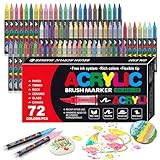 72 Colors Soft Brush Tip Acrylic Markers Set, Paint Pens for Rock, Wood, Fabric, Canvas, Glass, DIY Crafts, Waterproof Paint Markers, Vibrant Acrylic Pens for Artists and Art Projects