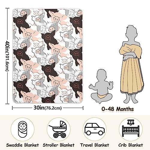 Image of Swaddle Blanket for Black and Pink Pigs Baby Receiving Blanket Muslin Baby Swaddles Soft Cotton Breathable Nursery Blankets for Unisex Boys and Girls 30x40 Inch