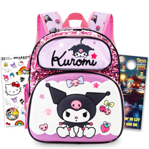 SANRIO Kuromi Mini Backpack for Kids Women Bundle - 12" w Adjustable Straps