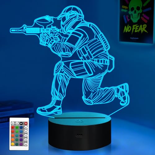 Image of OkiyiD Paintball Night Light 3D Illusion Lamp with 16 Colors Remote Control, Paintball Gifts for Boys & Men, Paintball Accessories Stuff Gift for Kids Boys Birthday Xmas Decor