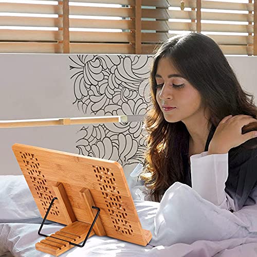 Sunficon Large Book Stand Holder Stand Bamboo Cookbook Holder Home Office Reading Rest Textbook Recipe Music Document Tablet Display Stand Collapsible Adjustable Tray Family Friends Students Gift Idea #TOP7