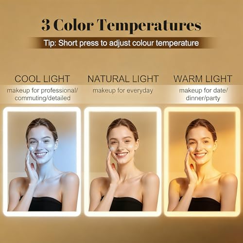 Espejo de maquillaje de viaje con luz LED Apradas blanco, espejo cosmético portátil y recargable 3