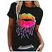 Produktbild Andouy Damen Grafik T-Shirts Casual Kurzarm Rundhals Tops Stilvoll Bedruckte Bluse Oberteile(L.Schwarz)