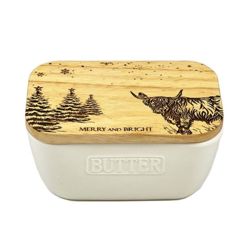 Selbrae House White Butter Dish - Christmas Highland Cow Success