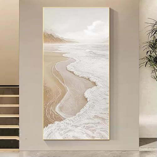 KEMEIQI Large Size Abstract White Wave Canvas Wall arts Prints, Modern White Waves Minimalist Style, Canvas Wall Art Decoration(55x110cm/Frameless)