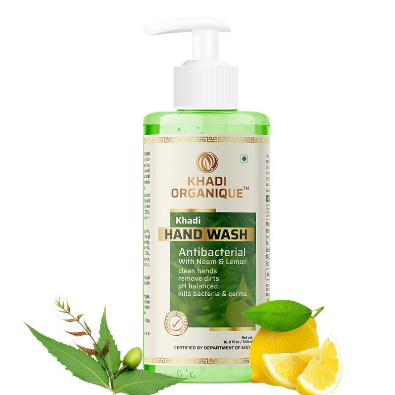 Image of Khadi Organique Hand Wash Advanced Lemon & Organic Neem Anti Bacterial Hand Wash For Best Ever Protection | Cleanses | Moisturizes Dermatologically Tested (500 ML)