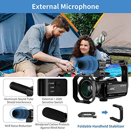 Caméscope 4K anti-tremblement avec micro pour vlogs YouTube nets - 3
