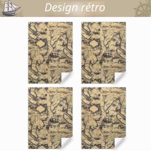 Papier cadeau vintage rétro noir mystérieux océan mer Extrême-Orient carte du monde voilier marron nautique Papier kraft plié à plat 4 feuilles 50 x 70 cm pour les voyageurs – vue 3