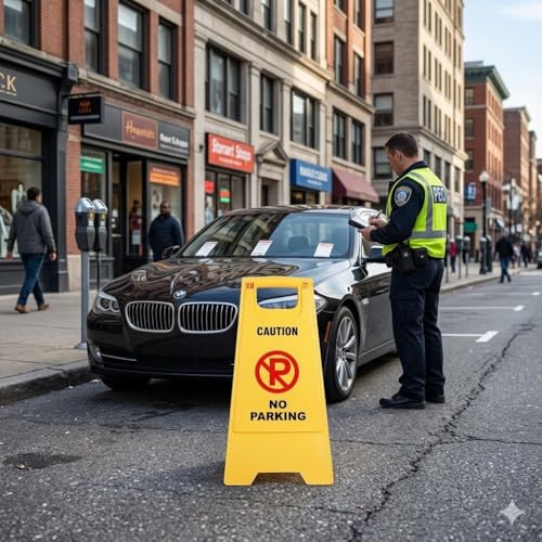 Image of AIR O MATIC NO Parking Caution Sign Board | ABS-Plastic Caution Standing Board (Yellow Sign Board - Big Size)