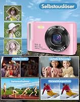 Digitalkamera 4K 50MP Autofokus Kamera Fotokamera 32GB SD-Karte, Kompaktkamera mit 2,8" HUD Bildschirm, 16X Digitalzoom, 1 Akku für Kinder Teenager Student Anfänger, Rosa – Ansicht 4