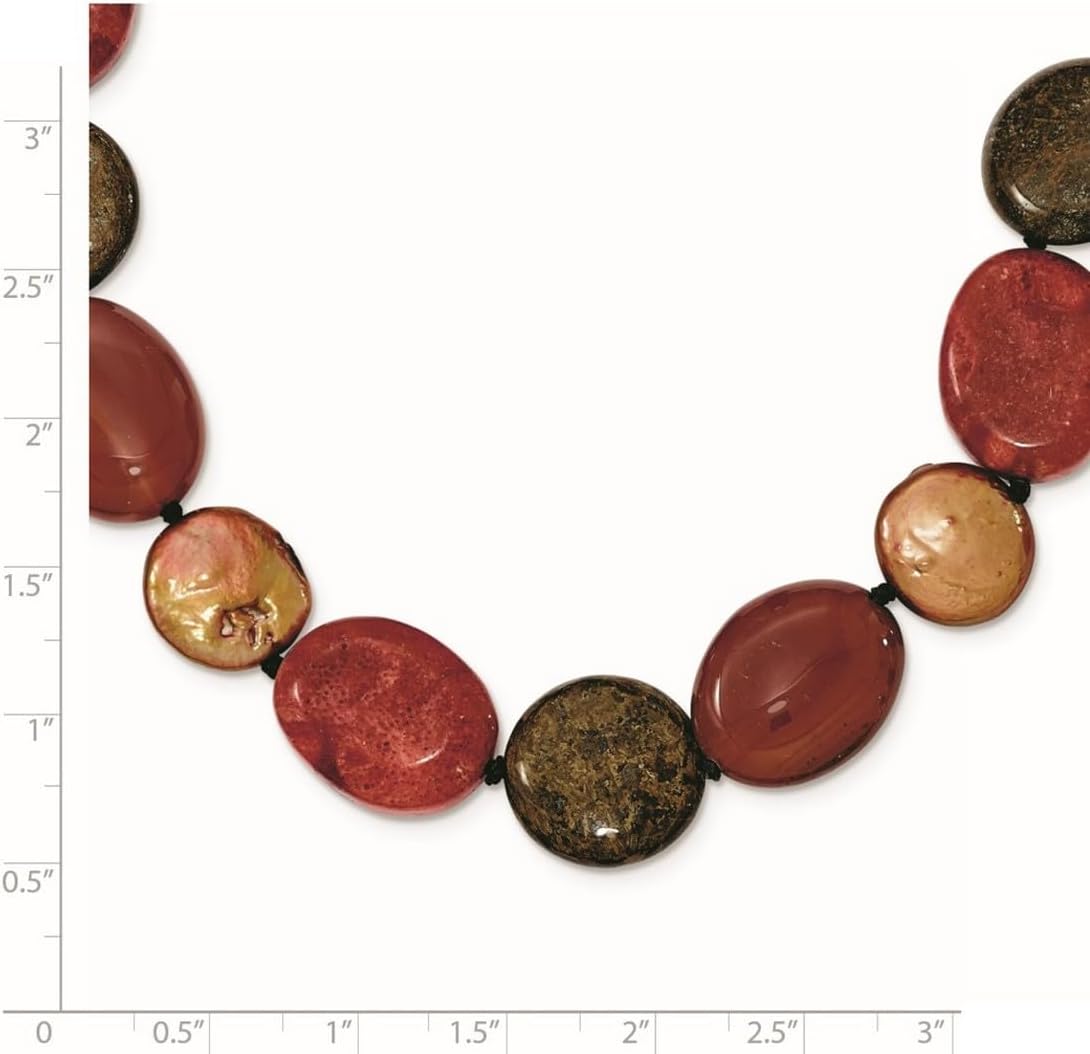 925 Sterling Silver Hand knotted Fancy Lobster Closure Tiger Carnelian Red Simulated Coral Freshwater Cultured Pearl Necklace 18 Inch 20mm Wide Pendant Necklace for Women - Image 2