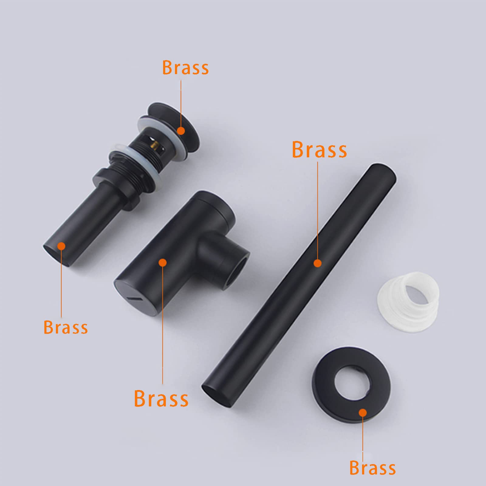 Tapón De Desagüe para Lavabo De Baño, Desagüe Emergente De 1-1/4, Kit De Desagüe De Lavabo De Baño En Forma De P De Latón, Desagüe De Lavabo De Sifón Negro para Pared,with Overflow