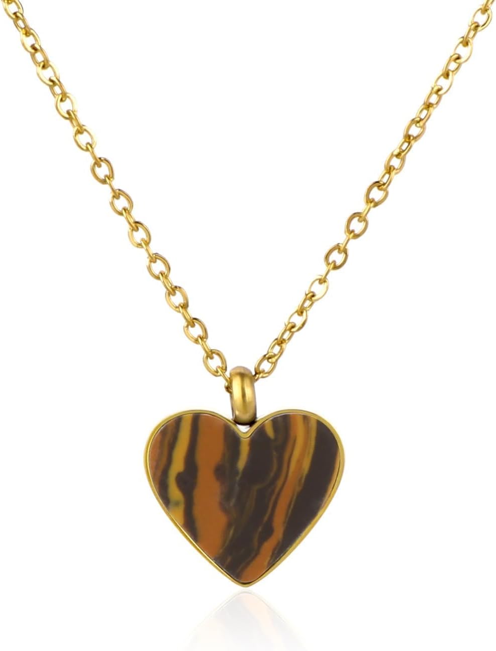 Natural Stone Heart Necklace for Women 18k Gold Plated Love Malachite Abalone Pendant Heart Jewelry Women's Gifts for Mother Wife Girlfriend