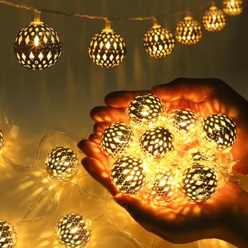 Ewikin Marokkanische Lichterkette, 20 LED Lichterkette Innen mit Stecker, Goldene Lichterkette Kugeln mit Fernbedienung, Marokkanische Lampe Orientalische Deko für Zimmer, Hochzeit, Weihnachten Ewikin Marokkanische Lichterkette, 20 LED Lichterkette Innen mit Stecker, Goldene Lichterkette Kugeln mit Fernbedienung, Marokkanische Lampe Orientalische Deko für Zimmer, Hochzeit, Weihnachten