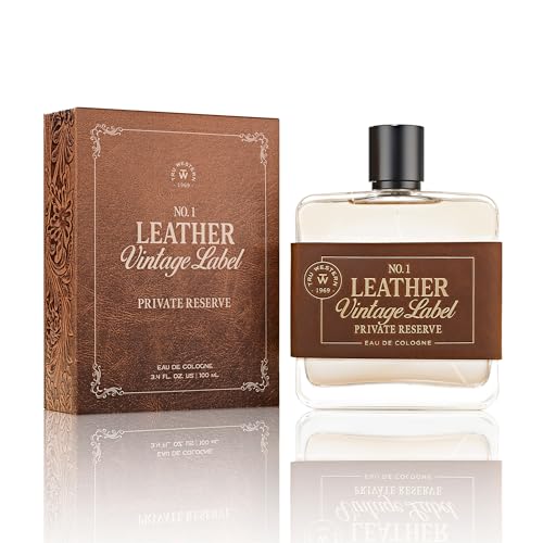 Leather No. 1 by Tru Western, Vintage Label Private Reserve, 3.4 fl oz (100 ml), with Notes of Sun Aged Leather, Cedarwood, Clementine, Masculine, Woodsy, Leathery