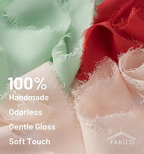 FAKILO Chiffon Ribbon with Frayed Edge, Beige Silk Chiffon Ribbon 4 Rolls 1'' X 5 Yd for Wedding Invitations Bridal Bouquets - Image 2