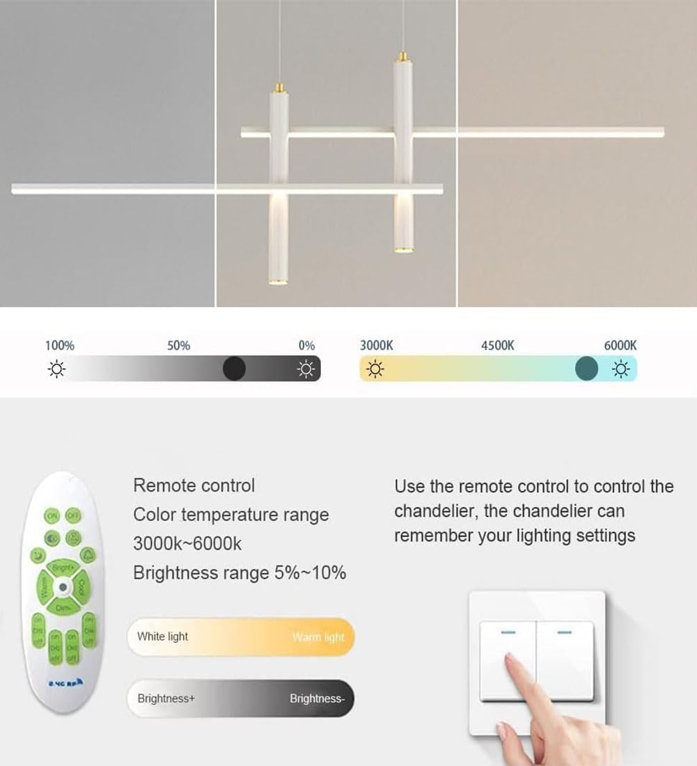 Moderna LED Lámparas Colgantes de Techo, Regulable con Control Remoto, 36W Lámpara Colgante Isla Cocina Altura Ajustable Diseño Lineal, para Salón Comedor Dormitorio Luz (Blanco, 120CM)