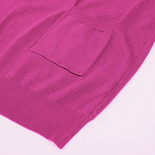 Women Pink Knit Ribbed Fall Sweaters Cotton Cardigan(S,Magenta) #TOP5