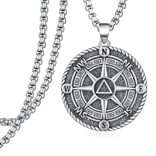 Sobriety Gifts for Men Sterling Silver Compass Alcoholics/Narcotics Anonymous Pendant Necklace Recovery Gifts for Men Women