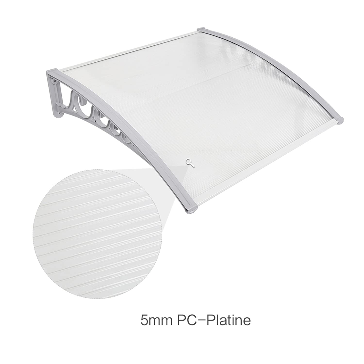 Pensilina da Esterno in Policarbonato e Alluminio, Porta anteriore a baldacchino, 80 * 120 cm (bianco)