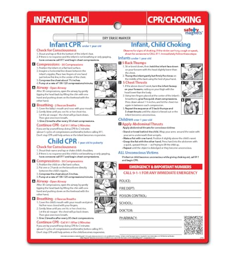 Image of Safety Magnets by ZOCO – Infant and Child CPR & Choking Magnet – Laminated 8.5"x11" Emergency Numbers Fridge Card – First Aid Heimlich Maneuver for Parents, Caregivers, Daycare, Babysitters