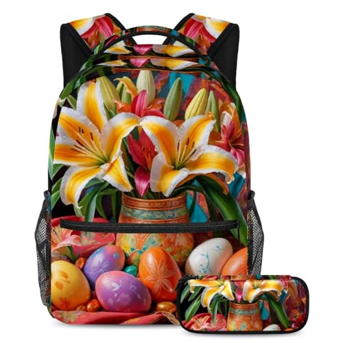 Sac à dos avec trousse fille garçon ado œufs de Pâques 40cm