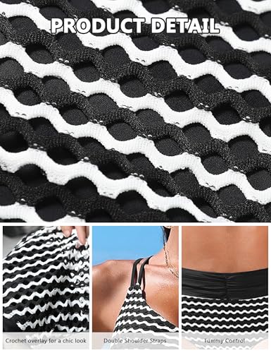 Image of Blooming Jelly Womens High Waisted Bikini Sets Striped Tummy Control Swimsuits Color Block Two Piece Bathing Suit