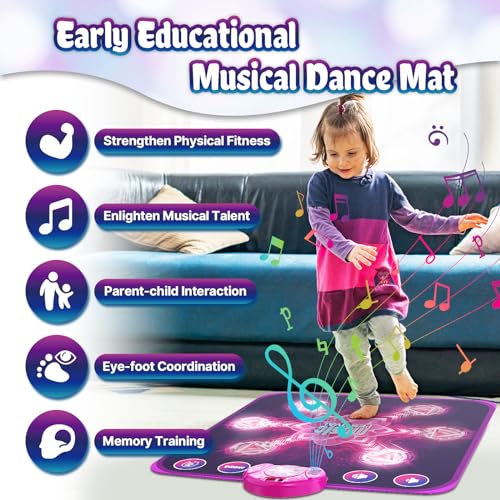 LEAPRCSTORE Tanzmatte für Kinder ab 4-12 Jahre, Spielzeug Geschenke für Mädchen, Musikmatte mit 6 Leuchtenden Pfeilen, 5 Spielmodi und LED Anzeige, Weihnachten Geburtstag für Junge & Mädchen