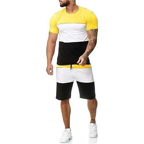 Mens Tshirt and Shorts Set 2 Piece Outfits Casual Summer Tracksuits Set with Pocket Plus Size Sport Stylish Jogger Suit