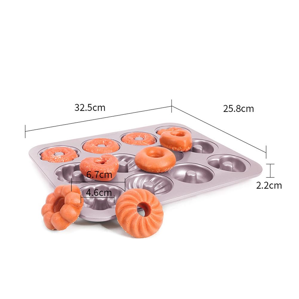CANDeal 12 Cavity Nonstick Coating Donut Pan For Oven Baking, Carbon Steel Mini Fluted Cavity Cake Baking Tray,Doughnut Bakeware For Making Dessert At Home