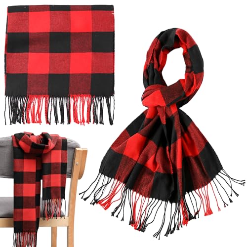 IZUS Women-Men Tartan-Red-Check Christmas-Scarf Winter-Soft-Warm Buffalo-Plaid Long-Scarves Scottish-Lattice-Wraps 72x12 in3