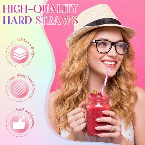 Honeydak 50 Pcs Reusable Plastic Straws Bulk,Multicolor Stripe by Honeydak - Used condition - Image 3