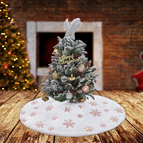 White Tree Skirt Christmas Sequin Tree Skirts 24Inch Fluffy Double Layers Mini Tree Skirt Snowflakes Tree Skirts For Home Decoration Xmas Luxury Tree Ornaments Round Thick #TOP6