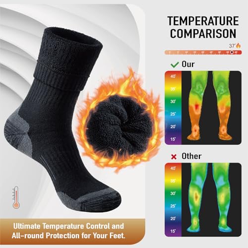 Niorasen - Calcetines de invierno cálidos para hombre, mujer, lana merina, antiampollas, deportivos, trekking, senderismo, ciclismo, trail, correr, esquí, 3 pares, Negro , 43-46 - imagen 3