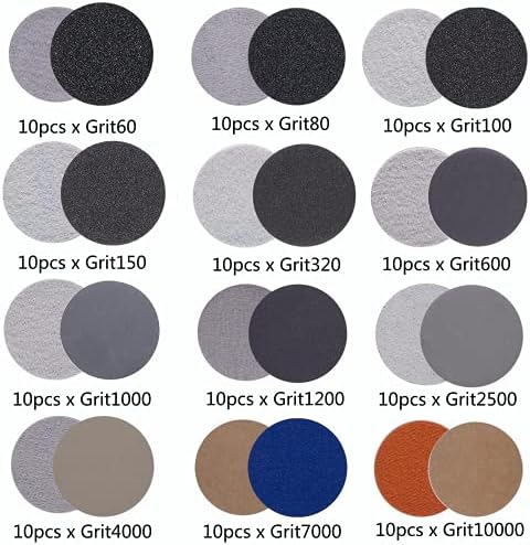 139pcs Sandpaper 2 Inch Sanding Disc 60-10000 Grit with 1/4 in & 1/8 in Shank Backing Pad, 12pcs Sponge Disc, Wool Wheel Sanding Disc Pad Kit for Wood Mirror Jewelry Car Drill