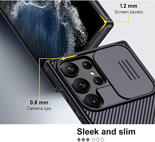Image of Galaxy S23 Ultra Case with Camera Cover,S23 Ultra Slim Fit Thin Polycarbonate Protective Shockproof Cover with Slide Camera Cover, Upgraded Case for Samsung Galaxy S23 Ultra (Black)