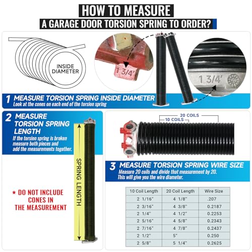 YoToolGDS Right Hand Wind（Red Cone）1.75" Garage Door Torsion Spring with Non-Slip Winding Bars & Gloves, Precision Electrophoresis Black Coated, for Replacement, MIN 16,000 Cycles (0.218x1.75''x28'') by YOTOOLGDS - Image 7