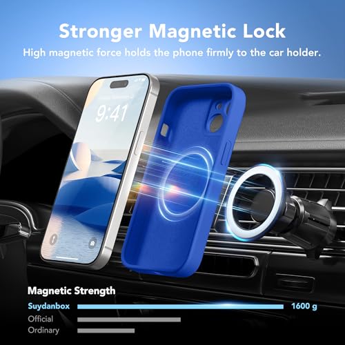 Image of Magnetic for iPhone 15 Case, Compatible with MagSafe, [Screen Protector + Full Camera Protection], Silicone Shockproof Anti-Scratch Protective Phone Case for iPhone 15 6.1 inch, Klein Blue