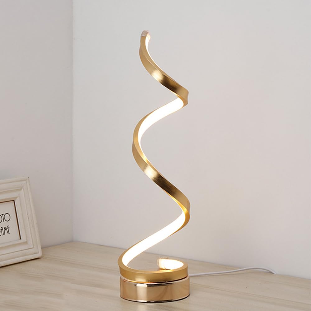 Mengjay Lampe de chevet en LED spirale,Lampe de table/éclairage décoratif,LED Moderne Lampe de Bureau,3 températures de couleur Pour Chambre à Coucher, Salon et Bureau (Doré)