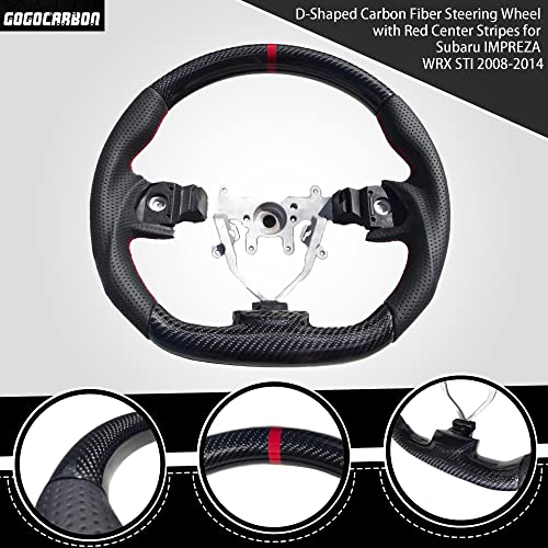 Gogocarbon D-Shaped Carbon Steering Wheel With Red Center Stripes For Subaru Wrx Sti 2008-2014 Models I Strong Stylish Easy To Install I Designed To Fit Perfectly I Size:350Mm #TOP2