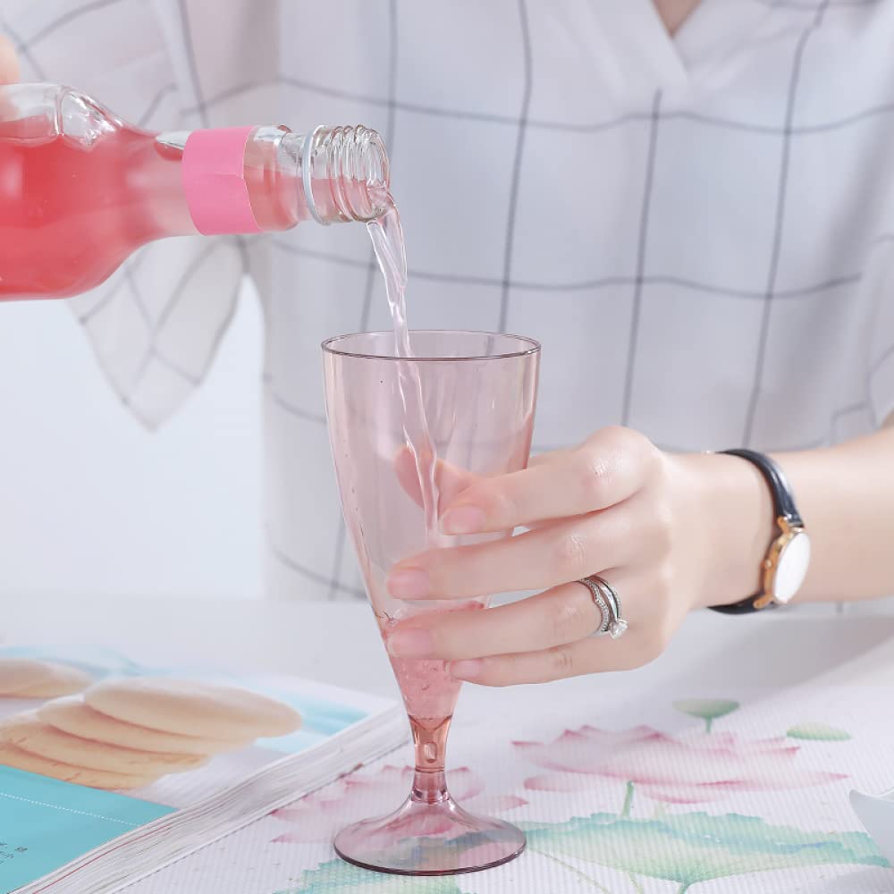 Weingläser und Champagnergläser aus Kunststoff, tragbare und Wiederverwendbare Stielgläser mit Aufbewahrungsflasche. Perfekt für Picknick, Party und Camping | 5er-Set | Rosa
