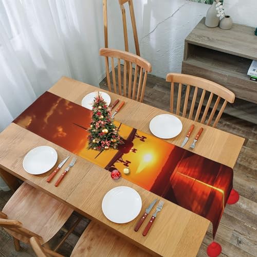Chemin de table en coton et lin de qualité supérieure avec pompons délicats 152cm - 8