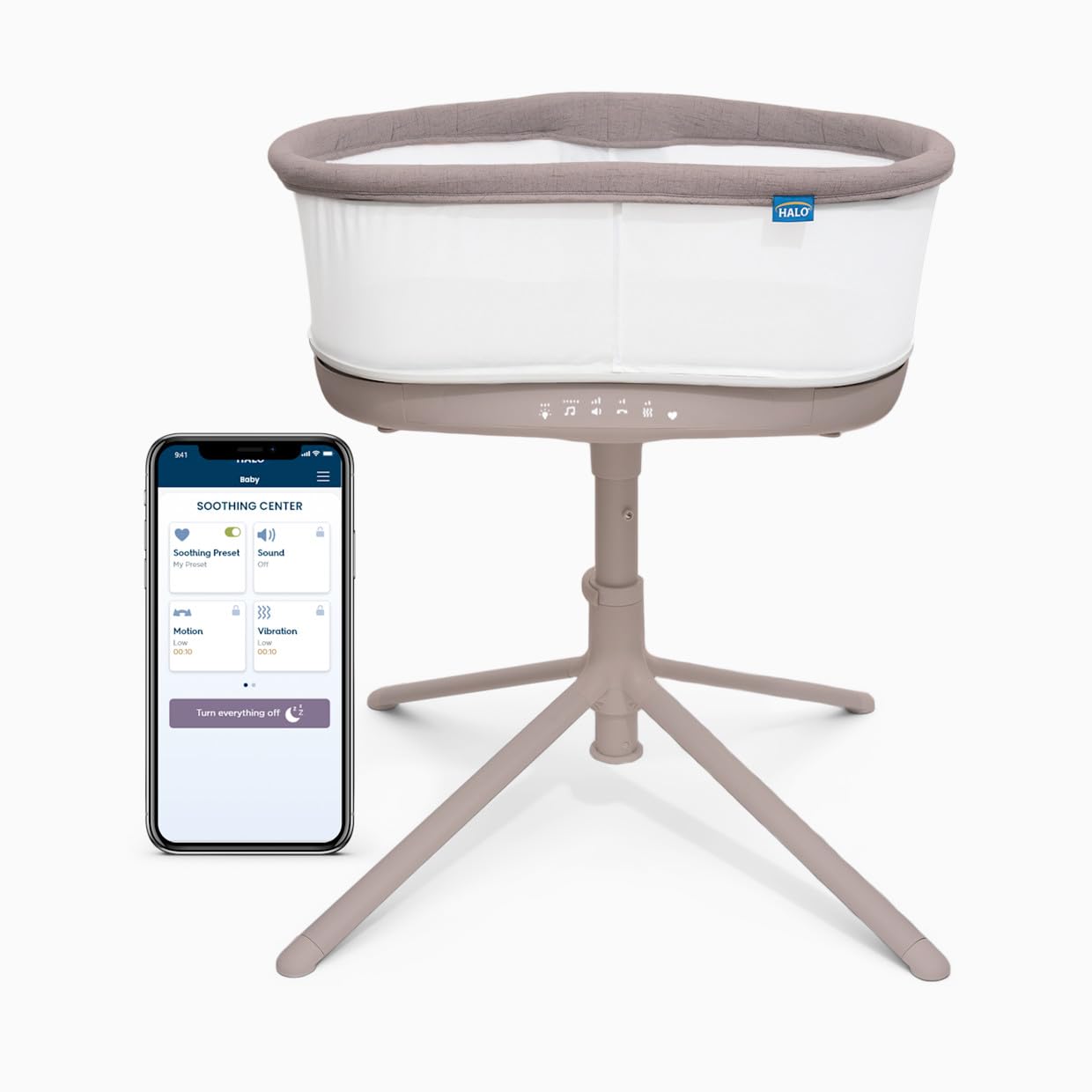 HALO BassiNest Connected Swivel Sleeper 3.0 – Smart Bassinet with AutoSoothe™, 360° Swivel, Cry Detection, Rocking, Vibration & Soothing Sounds, Easy
