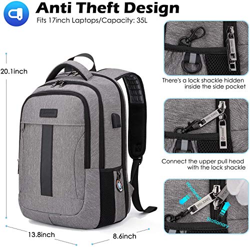 Image of 17Inch Laptop Backpack TSA Backpack with USB Charge Port Water Resistant Bookbag