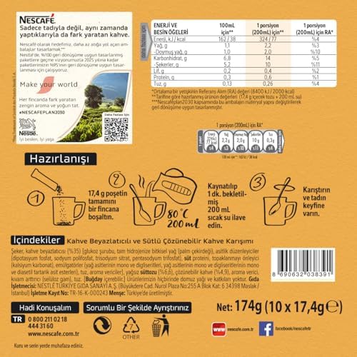 NESCAFÉ 3'ü 1 Arada Sütlü Köpüklü Çözünebilir Kahve Karışımı 120 Adet, 17,4 g x 12 - Görsel 3