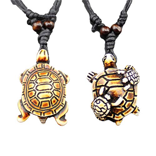 Huno Cute Sea Turtles Tortoises Pendant Necklaces Rope Chain Resin Handmade Jewelry For Mens Boys Women Girls-2Pcs Brown #TOP5