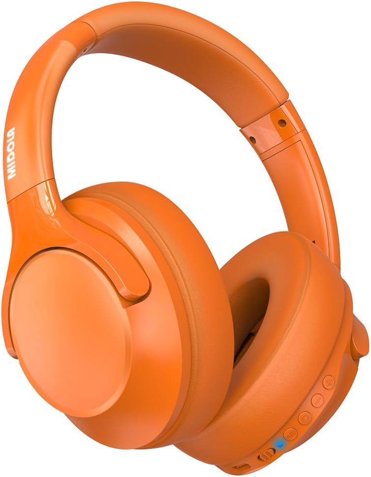 MIDOLA Bluetooth Headphones Over Ear 68H Playtime 6 EQ Wireless Headset with Microphone HiFi Stereo Foldable Lightweight Deep Bass for Travel Home Office Cellphone Orange